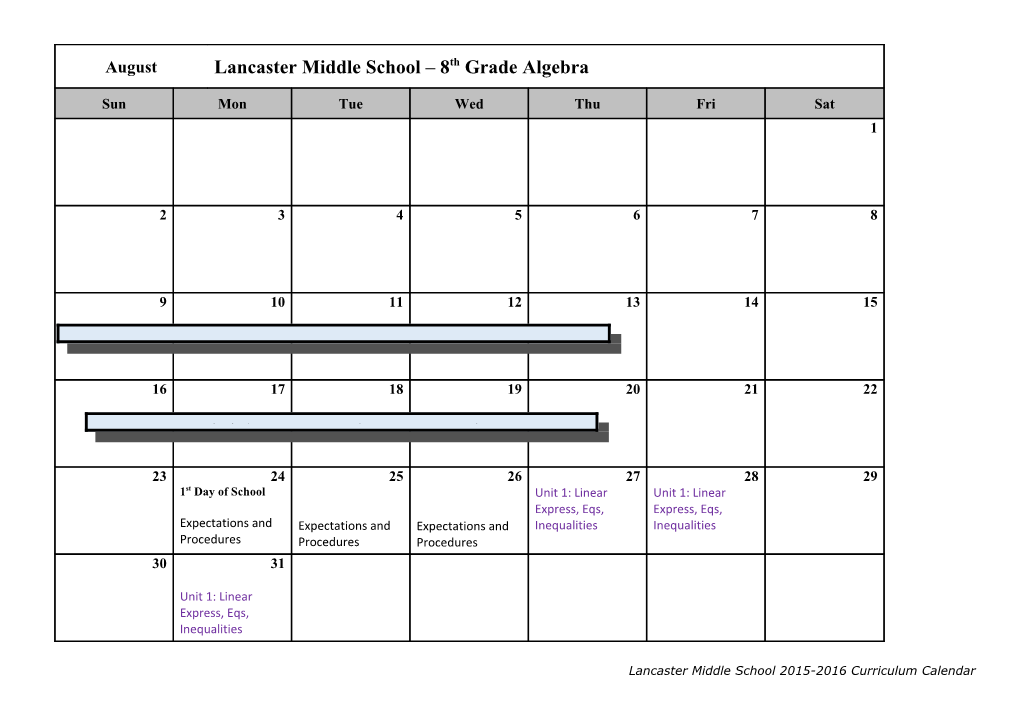 Lancaster Middle School 2015-2016 Curriculum Calendar