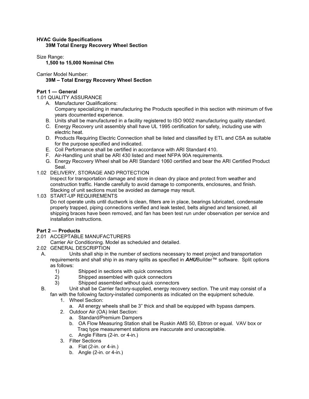 39M with ERV Guide Specifications