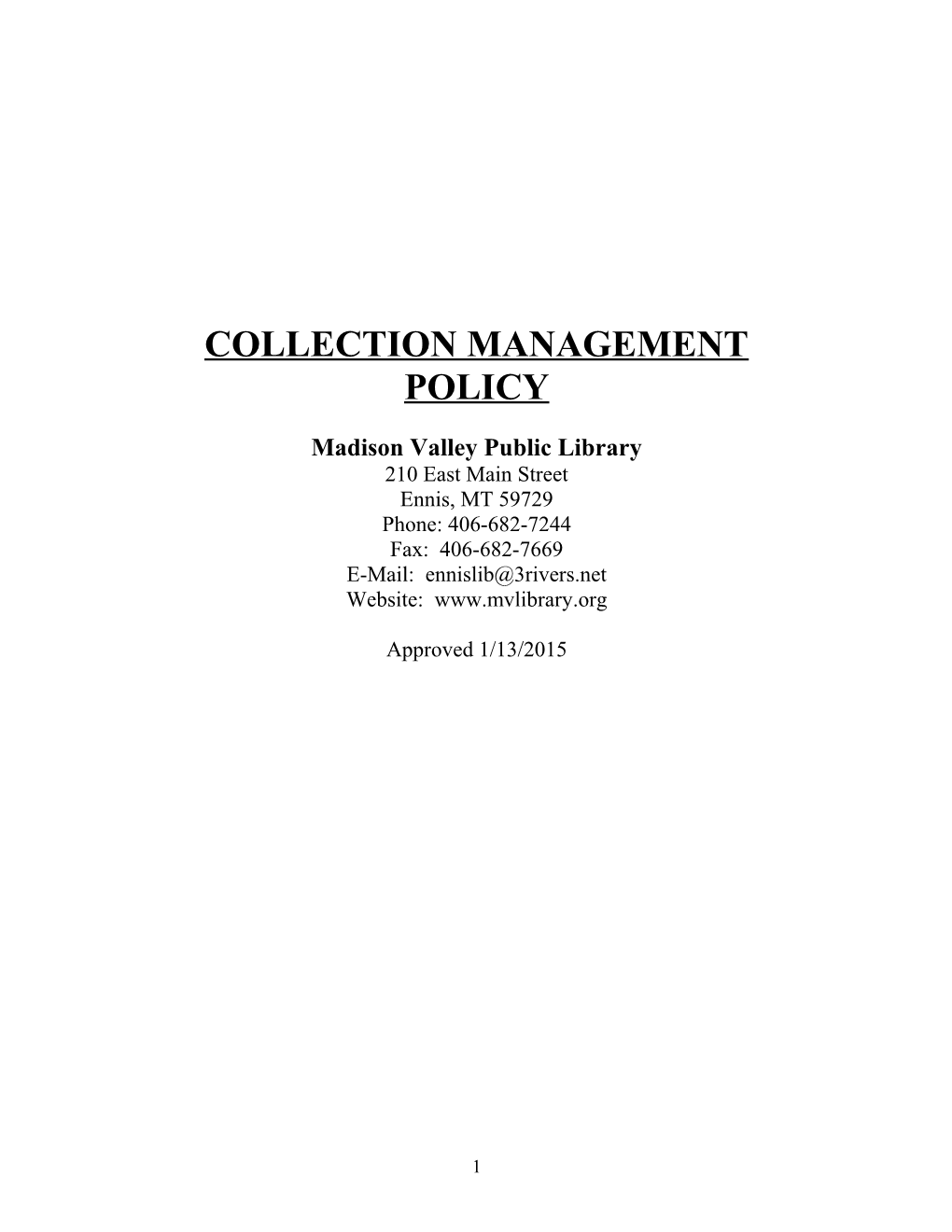 Collection Management Policy