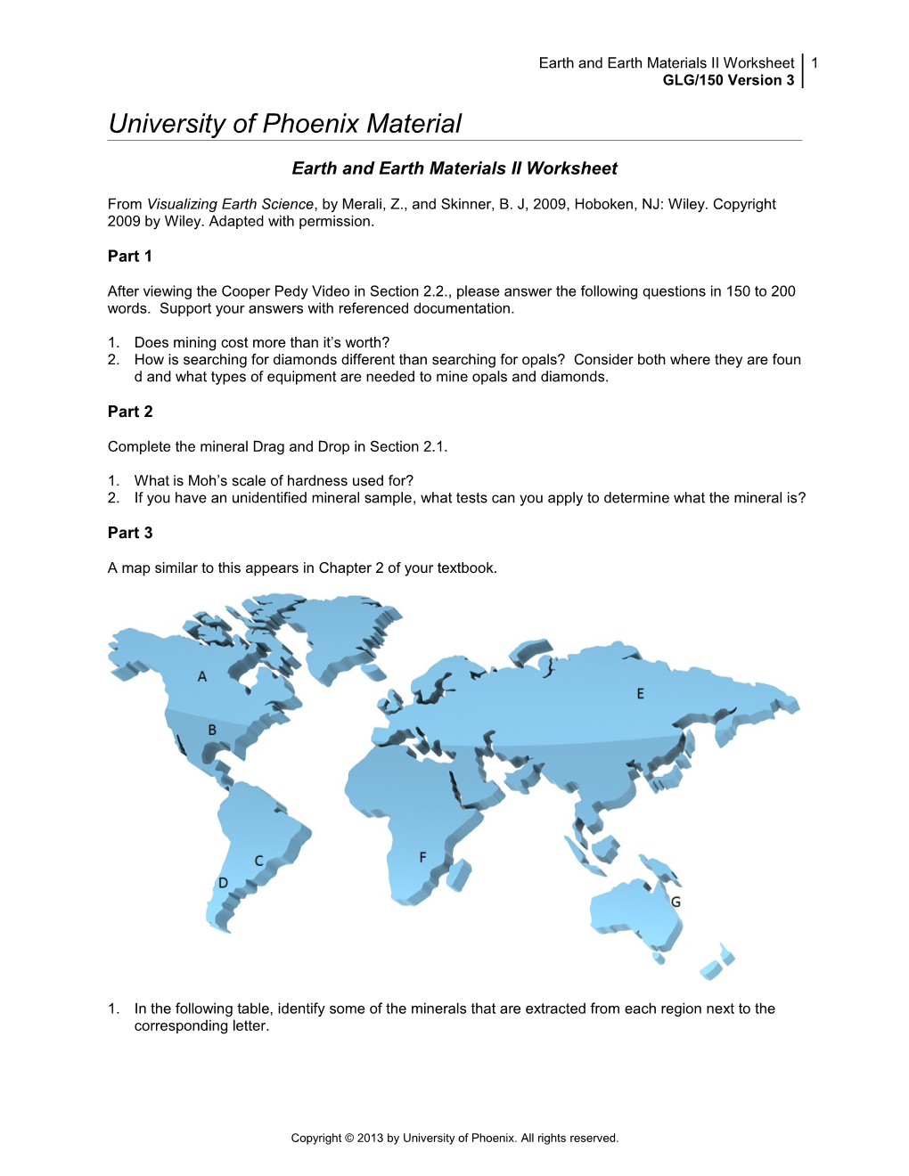 Earth and Earth Materials II Worksheet