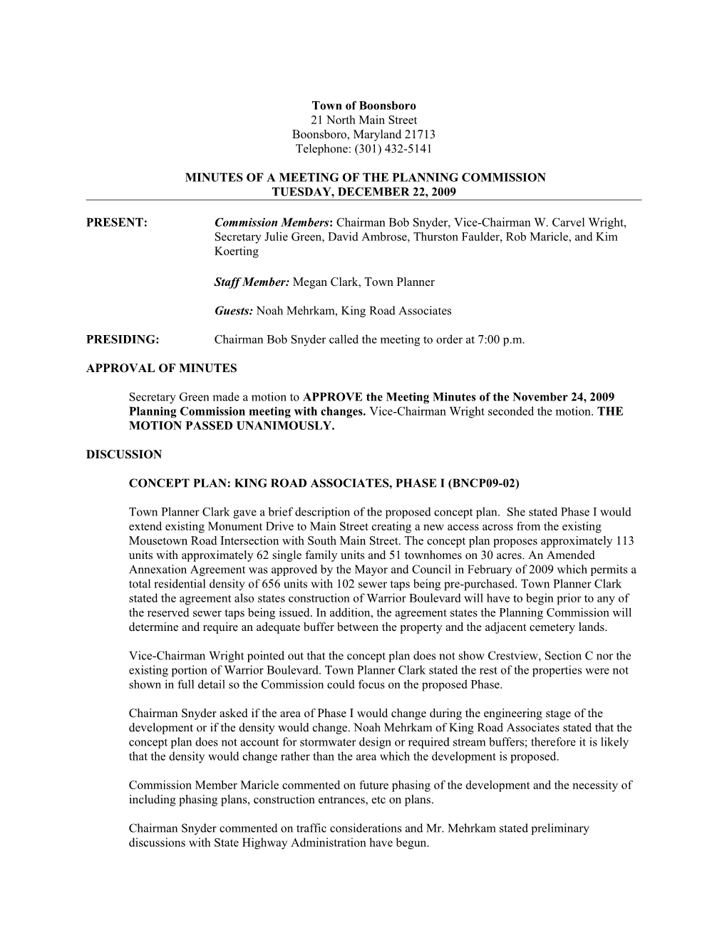 Boonsboro Planning Commission Minutes s1