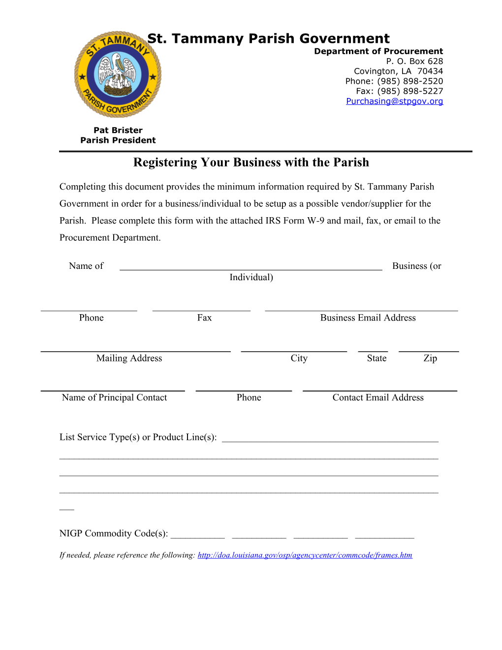 Registering Your Business with the Parish
