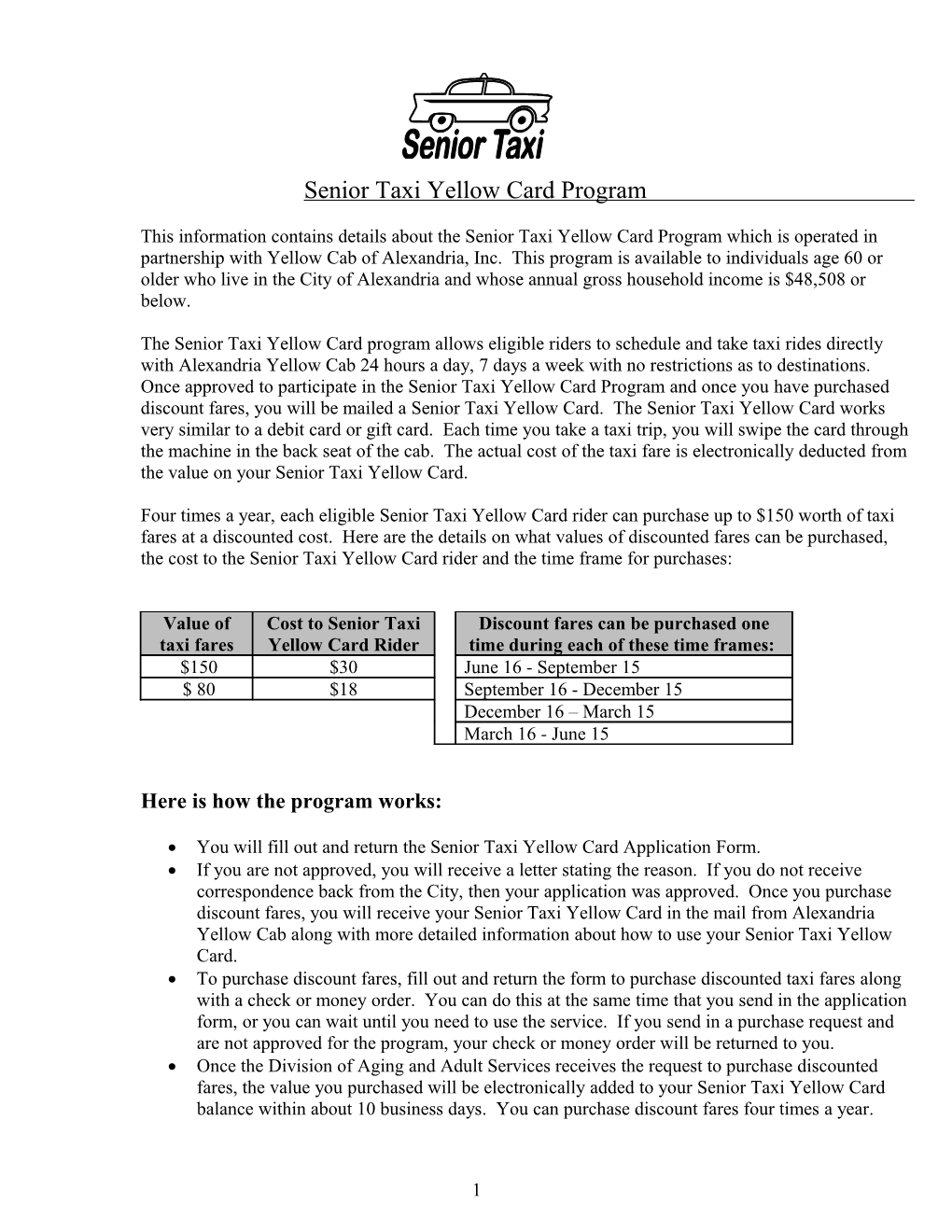 Senior Taxi Yellow Card Program