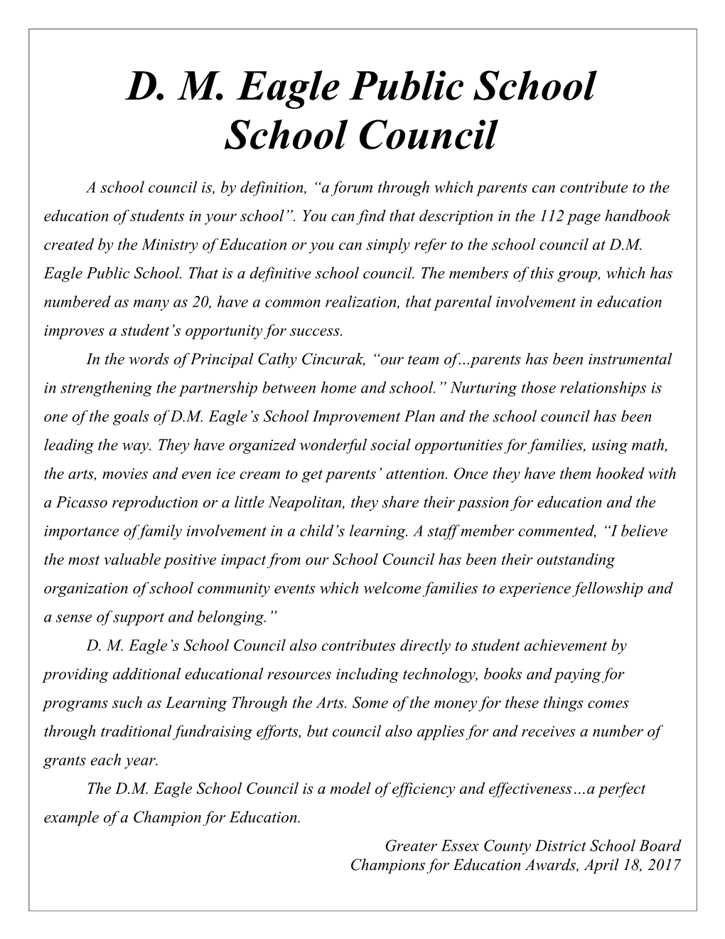 D.M. Eagle School Council