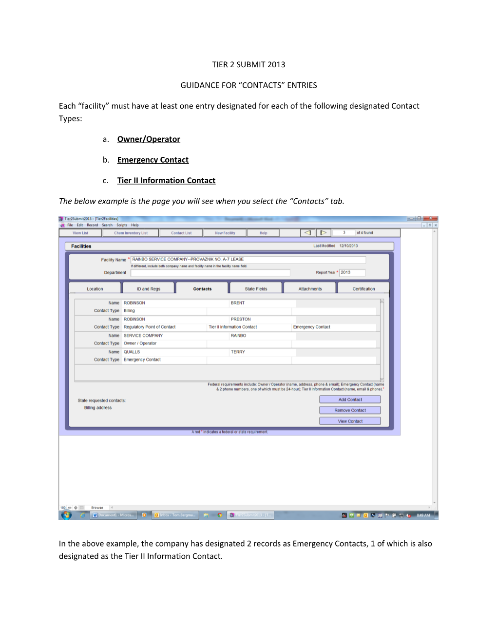 Guidance for Contacts Entries