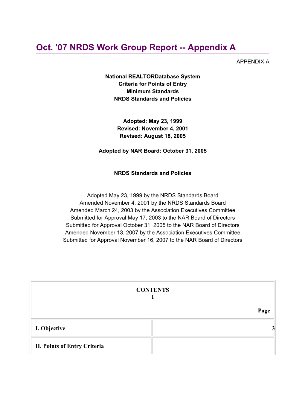Oct. '07 NRDS Work Group Report Appendix A