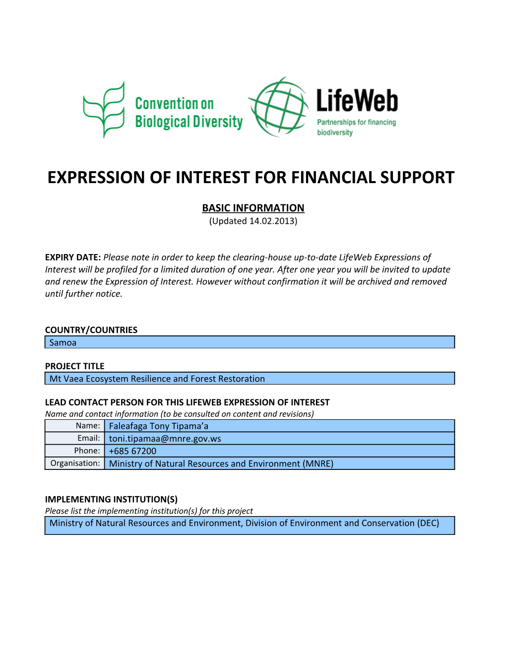 Lifeweb Project Profile