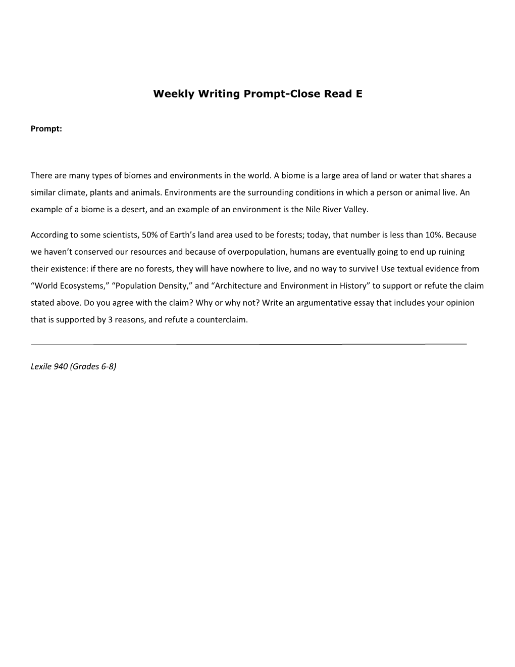 Weekly Writing Prompt-Close Read E
