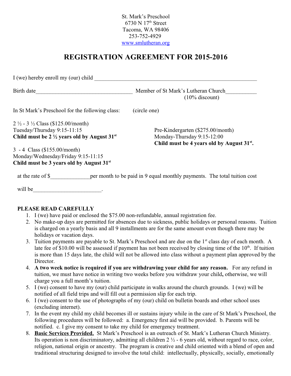 Registration Agreement for 2015-2016