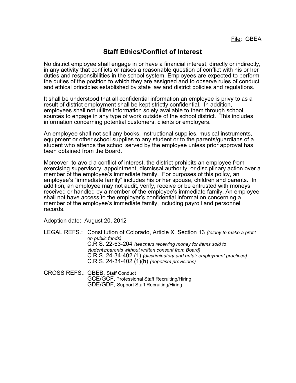 Staff Ethics/Conflict of Interest