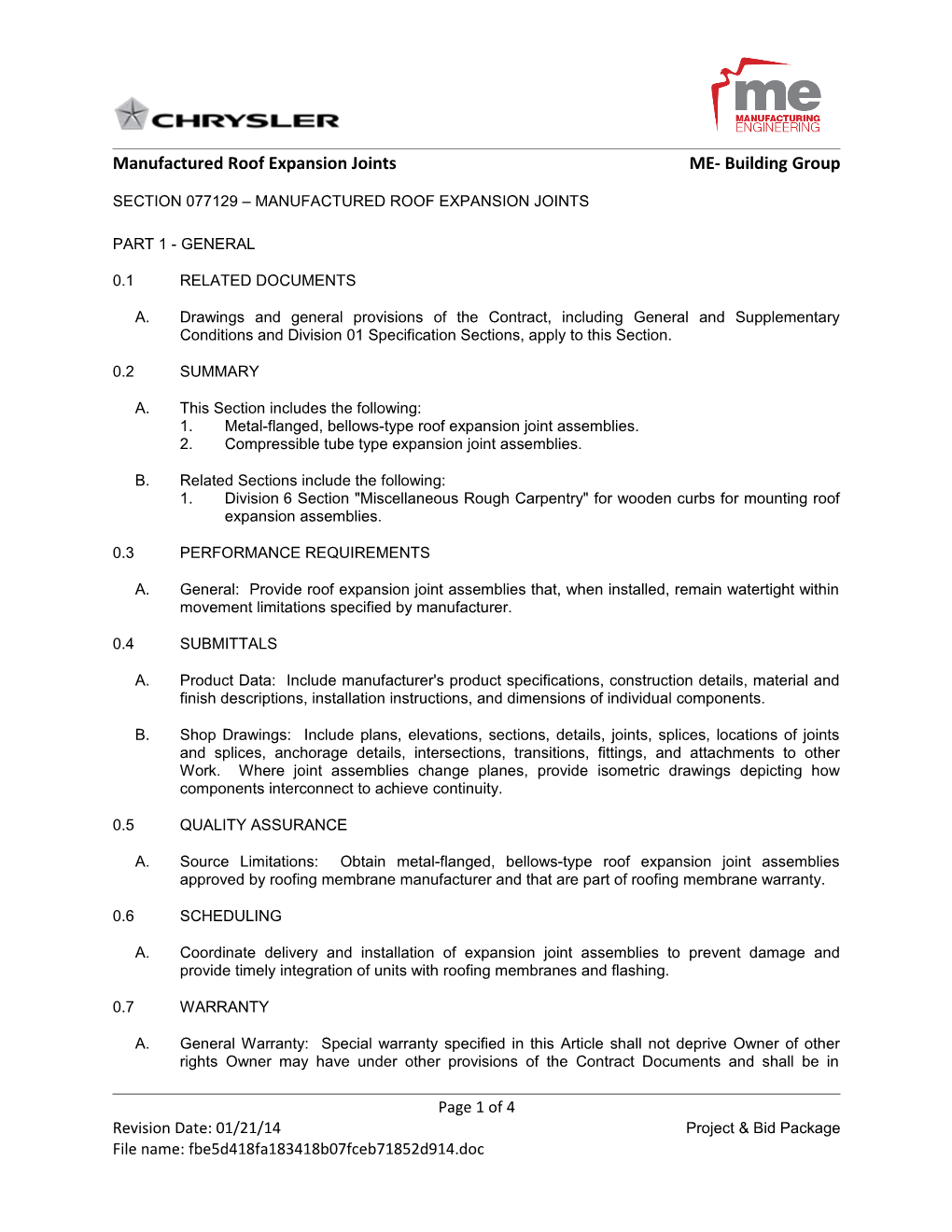 SECTION 07716 Roof Expansion Assemblies