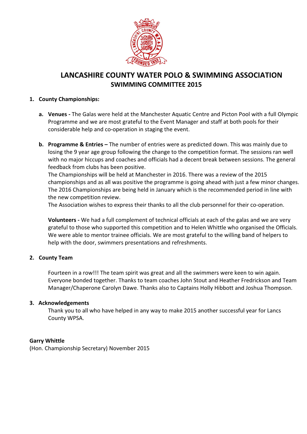 Lancashire County Water Polo & Swimming Association