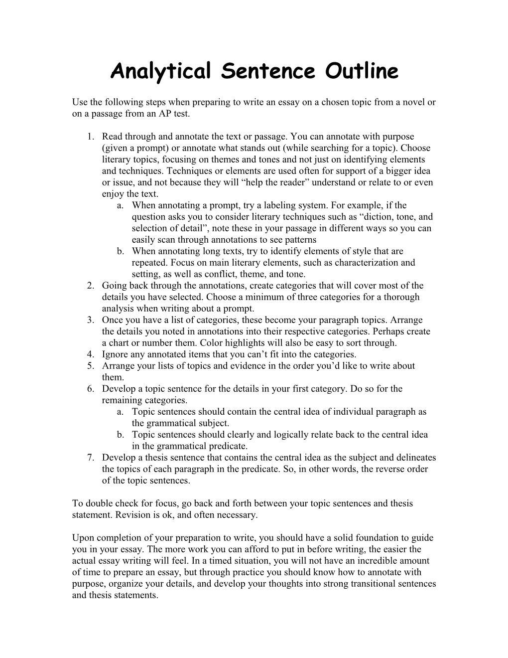 Analytical Sentence Outline
