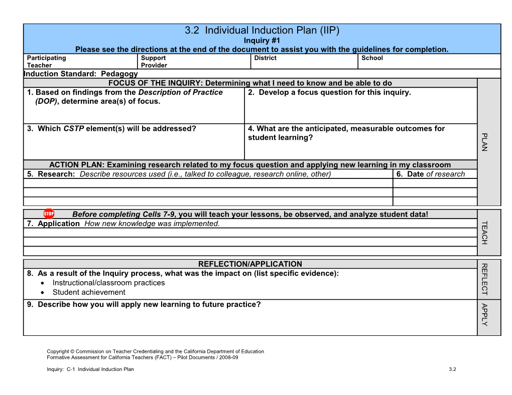 Individual Induction Plan