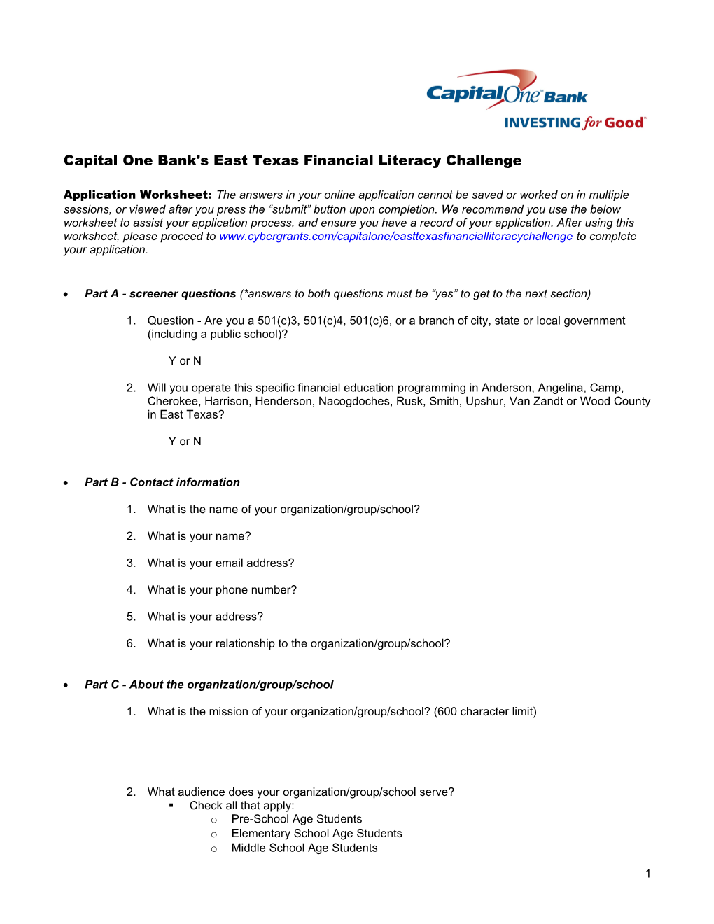 Capital One Bank's East Texas Financial Literacy Challenge