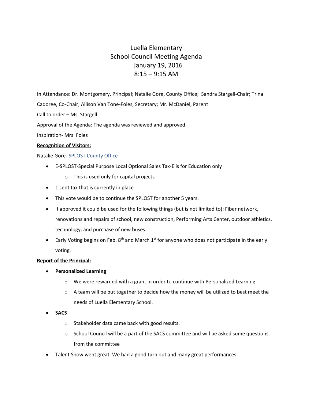 School Council Meeting Agenda s1