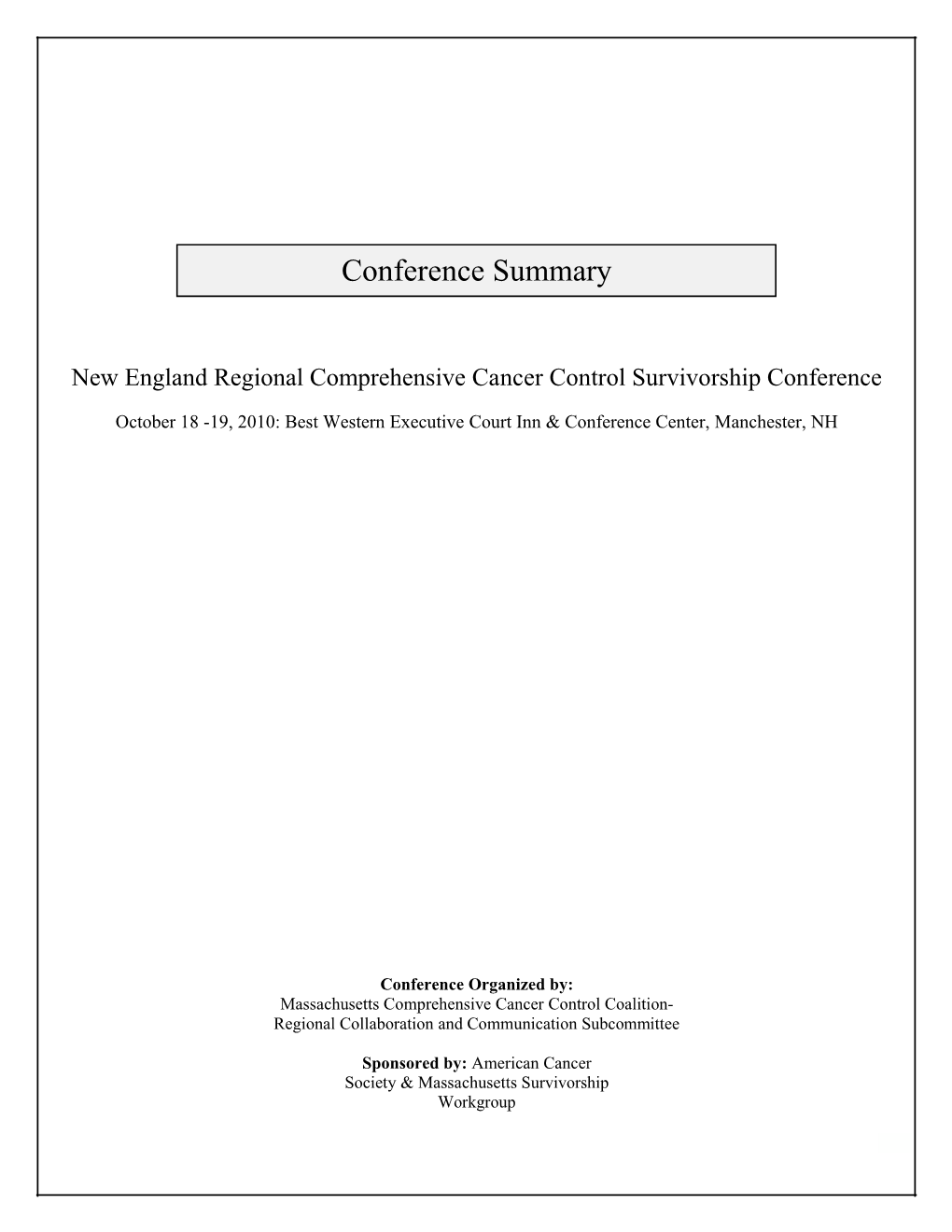 New England Regional Comprehensive Cancer Control Survivorship Conference