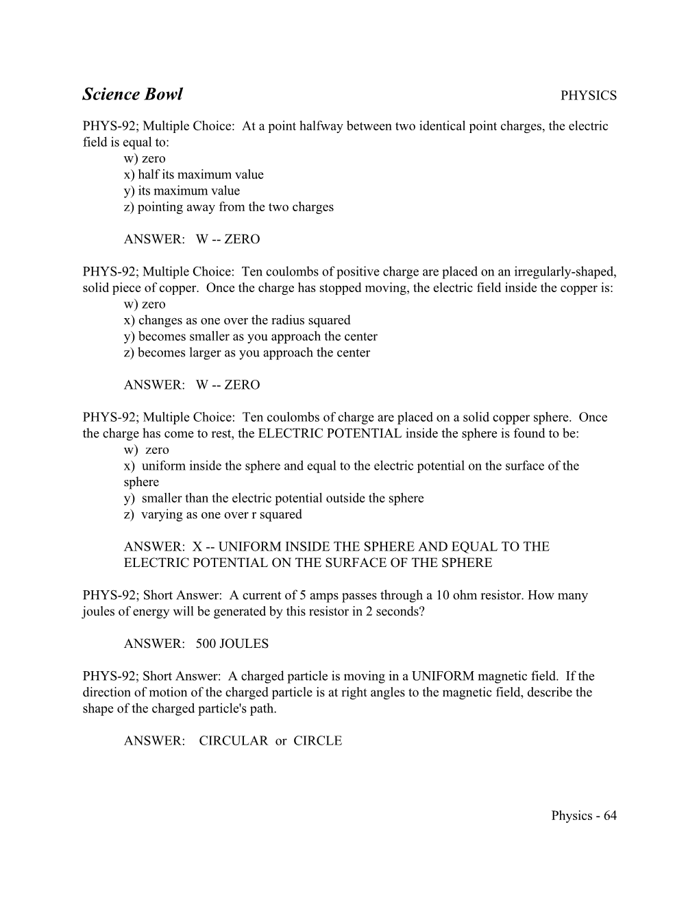 Science Bowl (Physics Part 10)