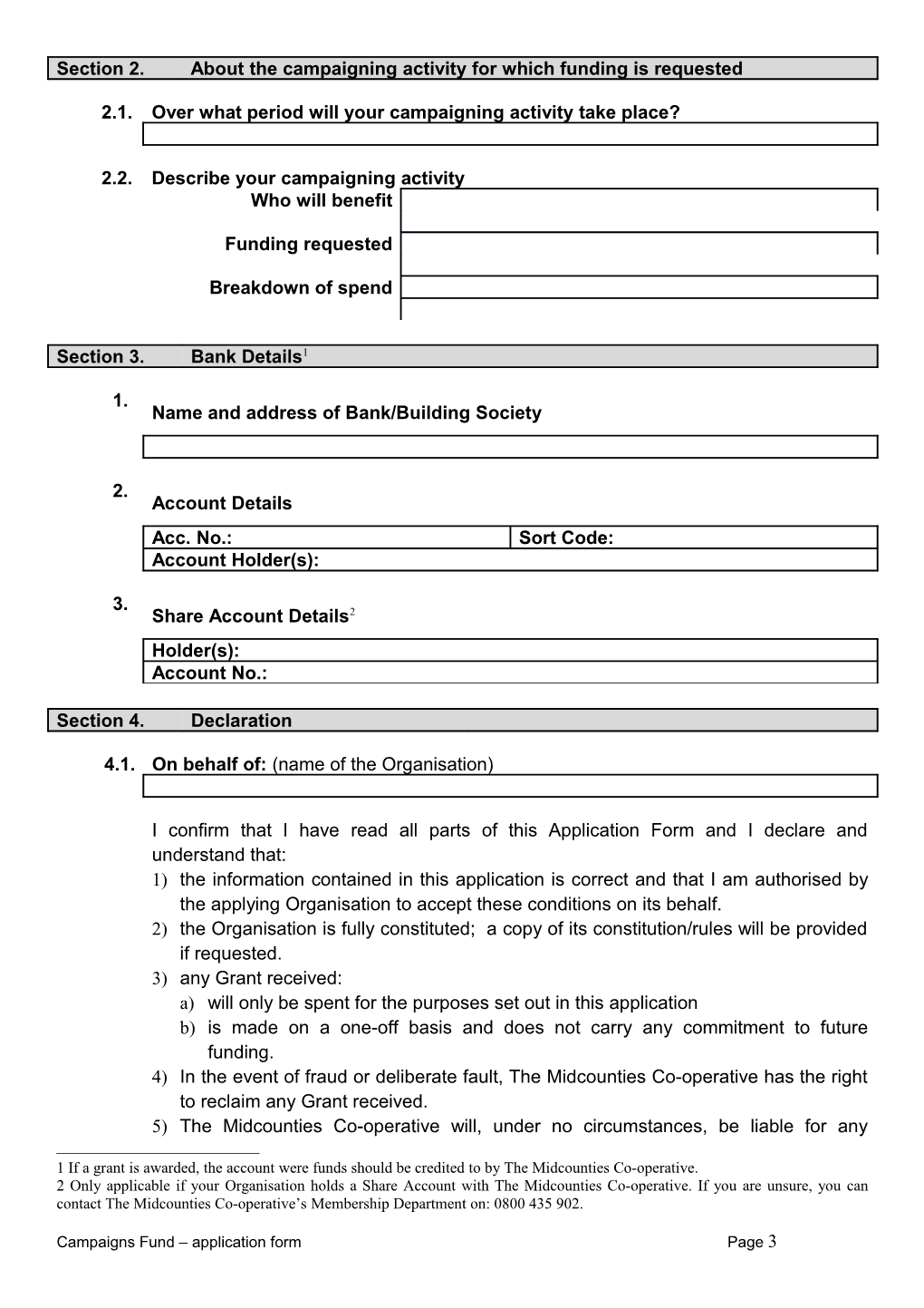 Campaigns Fund S Application Form