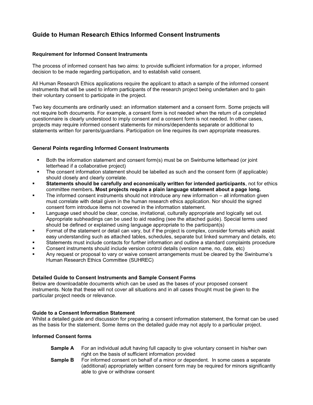 Informed Consent Instruments - Swinburne Research Ethics