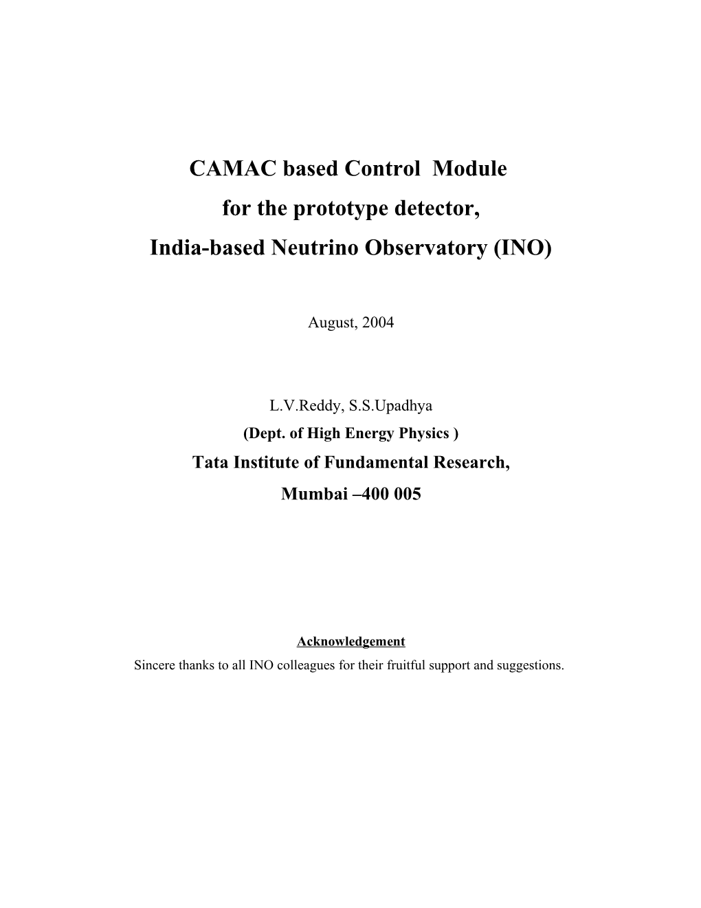 CAMAC Based Control Module for INO Prototype Detector