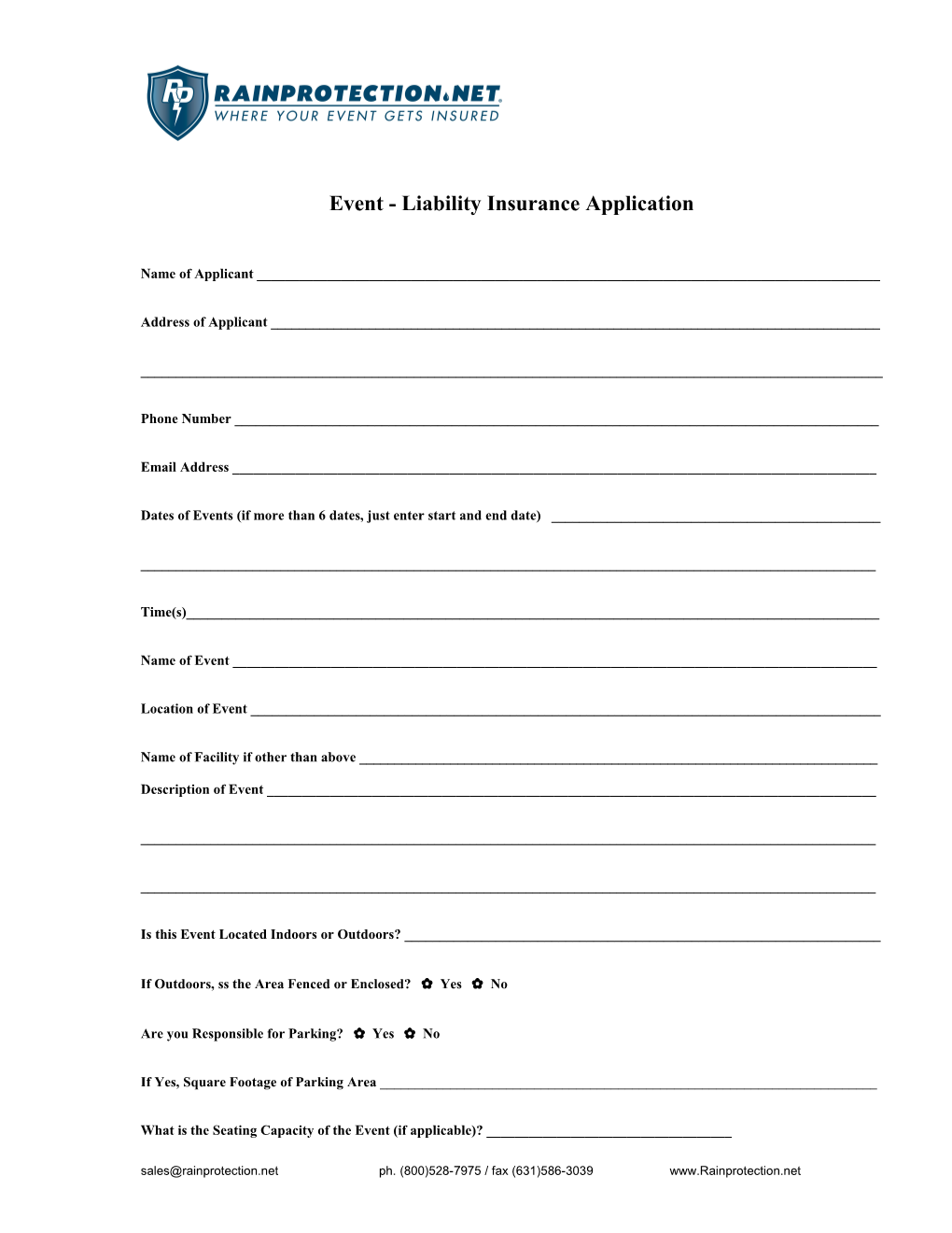 Event - Liability Insurance Application