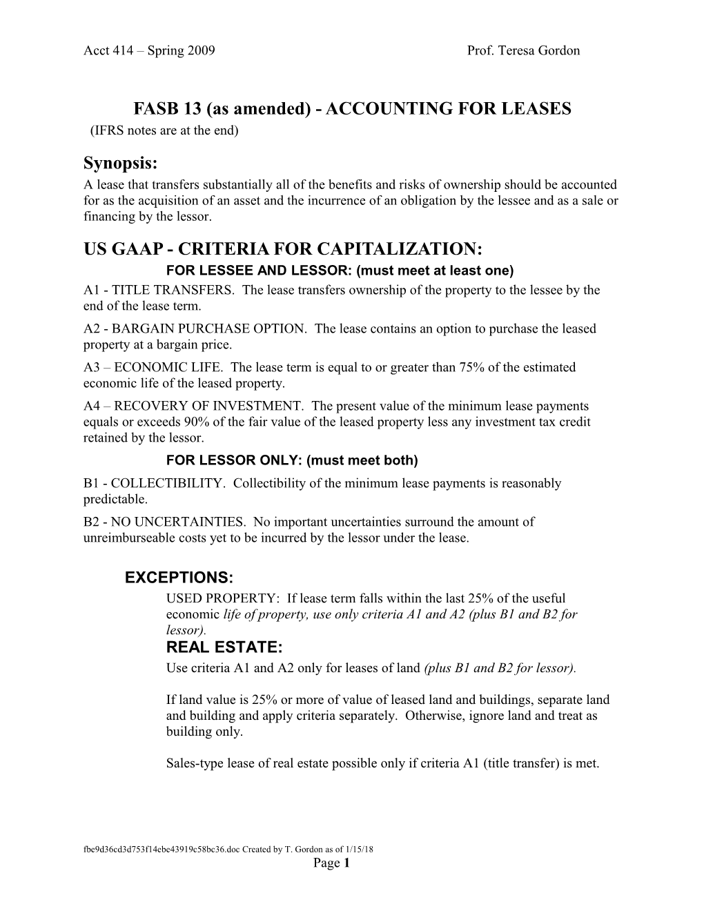 Notes on Lease Accounting Under US GAAP & IFRS (Doc) - About 11 Pages