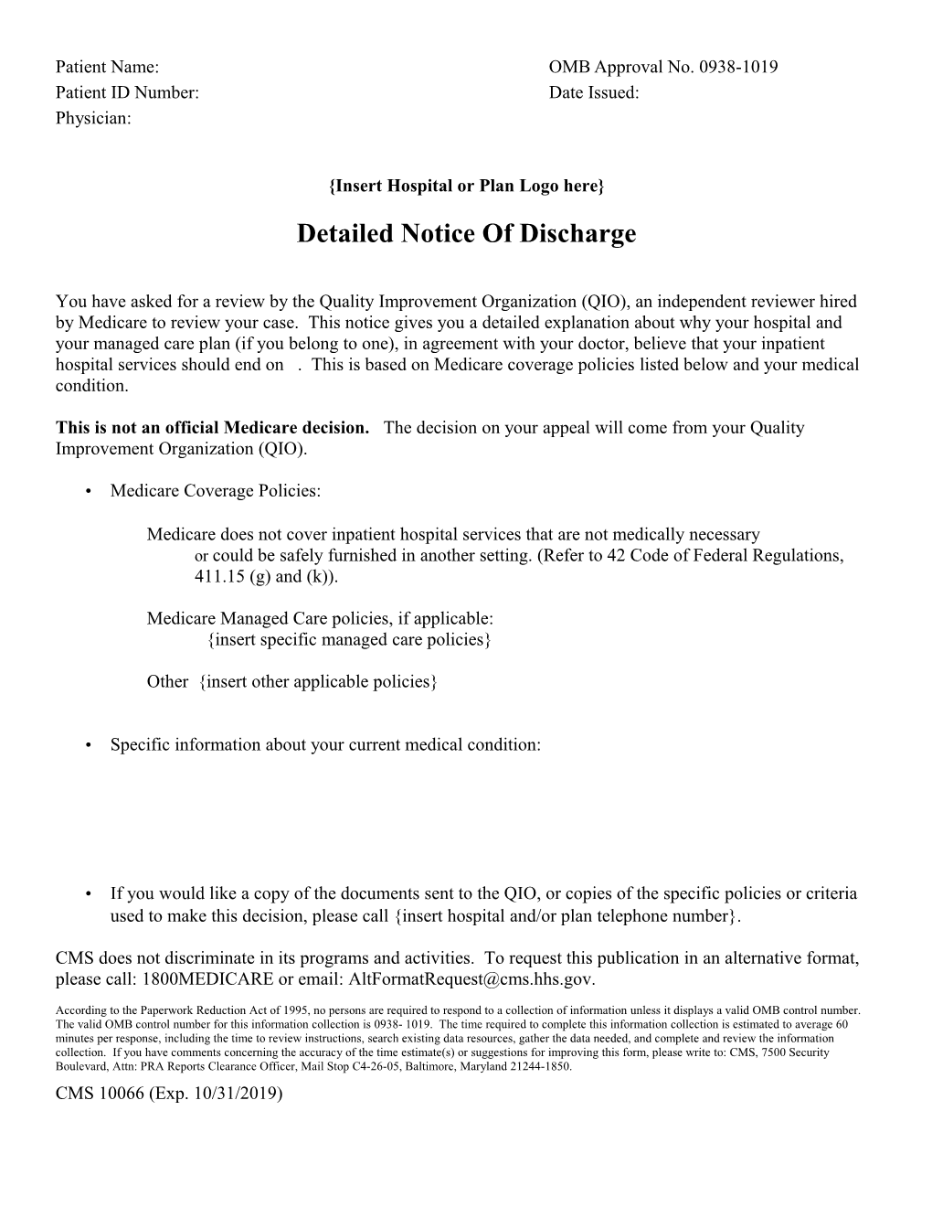 Detailed Notice of Discharge