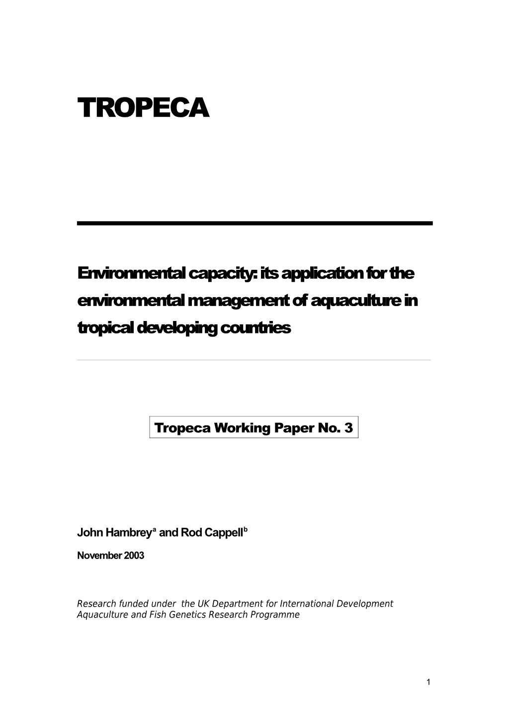 The Application of Environmental Capacity in Tropical Aquaculture