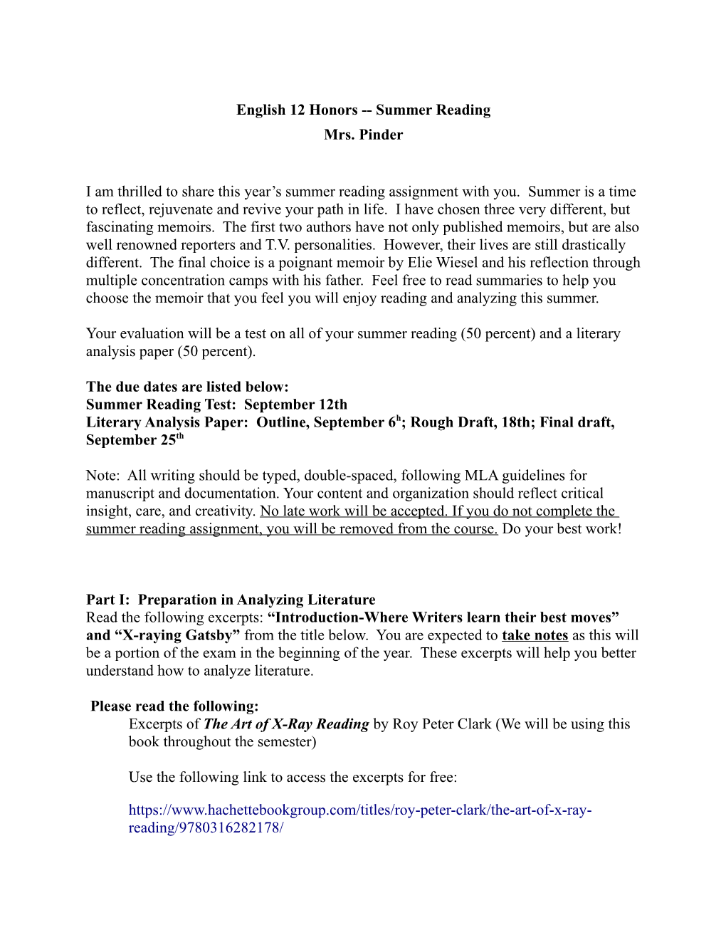 English 12 Honors Summer Reading