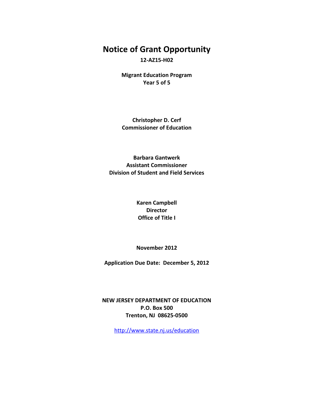 Notice of Grant Opportunity