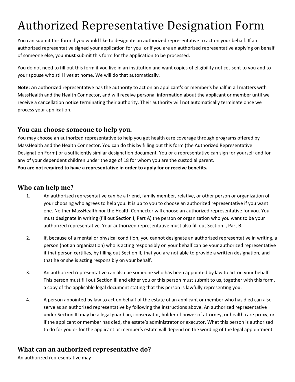 Authorized Representative Designation Form