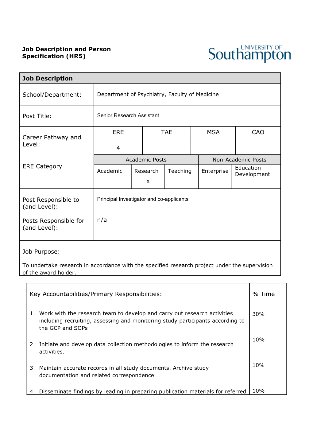 Job Hazard Analysis Form - Appendix to Job and Person Specification