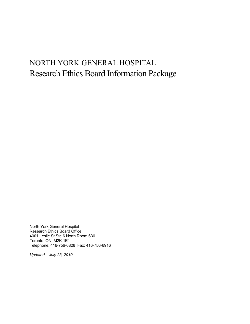 Research Ethics Board Information Package