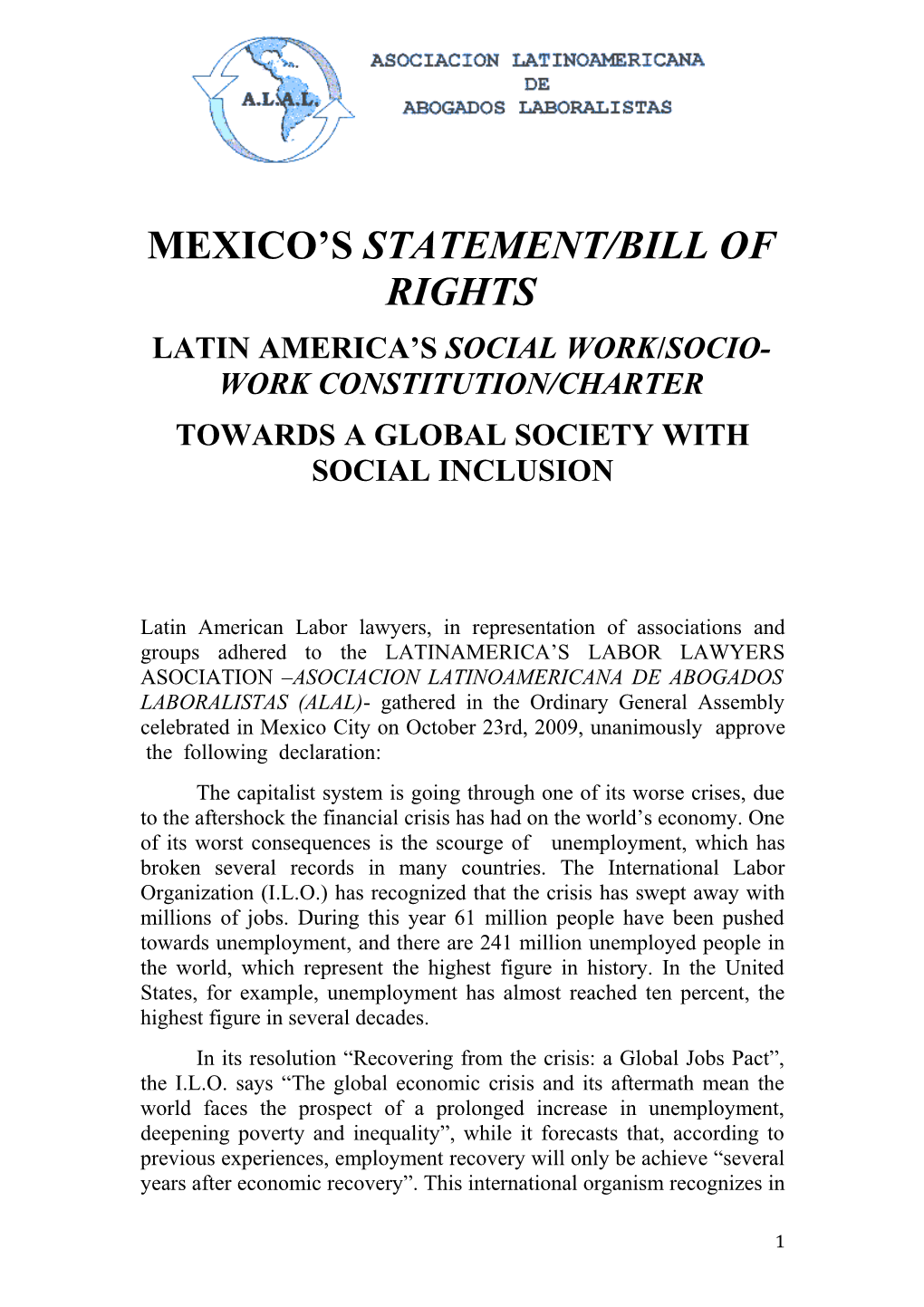 Latin America S Social Work/Socio-Workconstitution/Charter