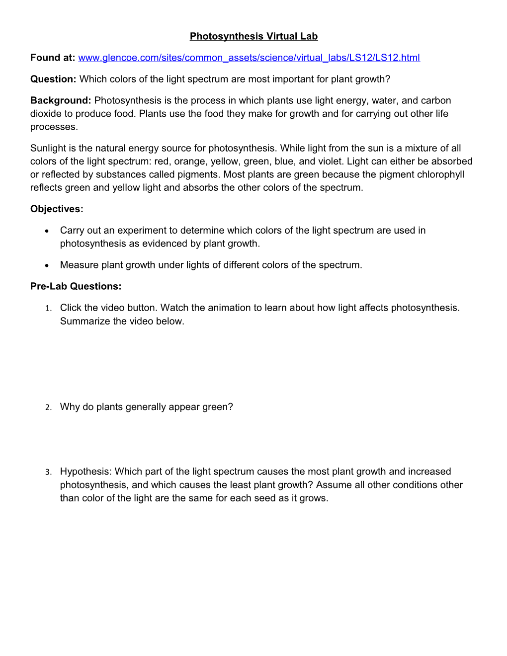 Photosynthesis Virtual Lab