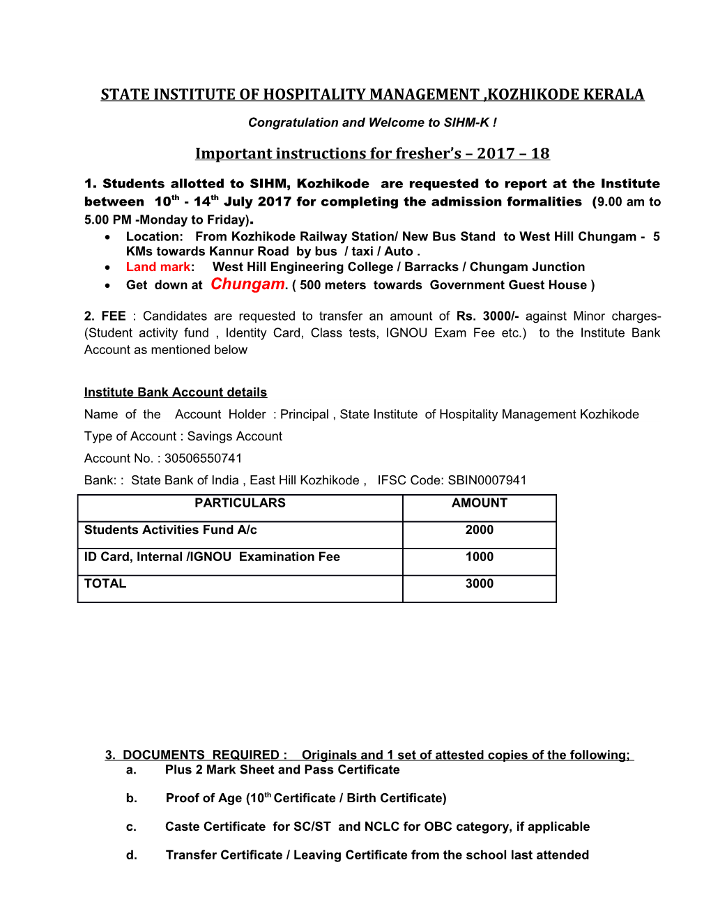 State Institute of Hospitality Management ,Kozhikode Kerala