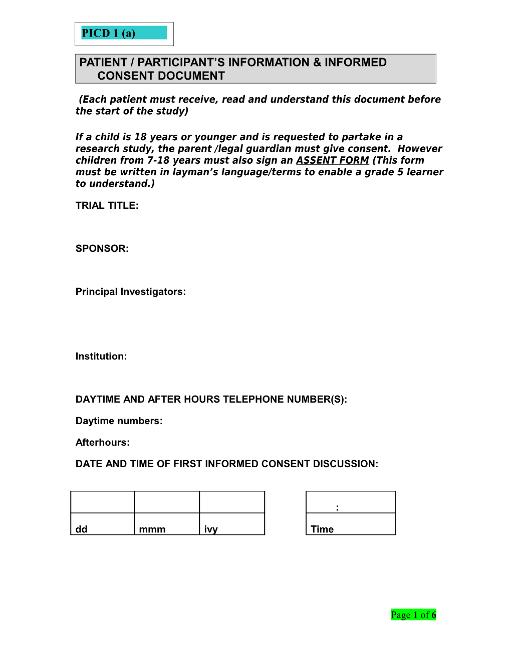 Patient / Participant S Information & Informed Consent Document