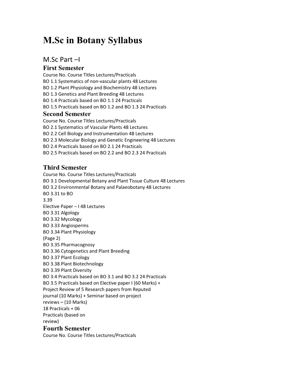 M.Sc in Botany Syllabus