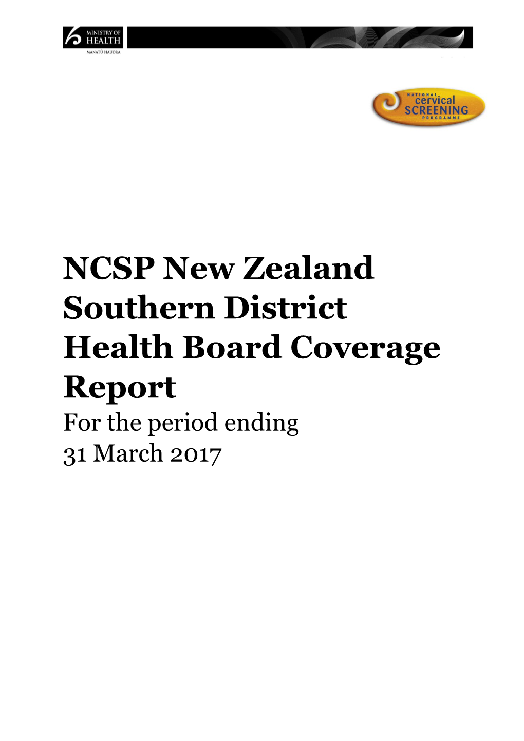 NCSP New Zealand Southern District Health Boardcoverage Report