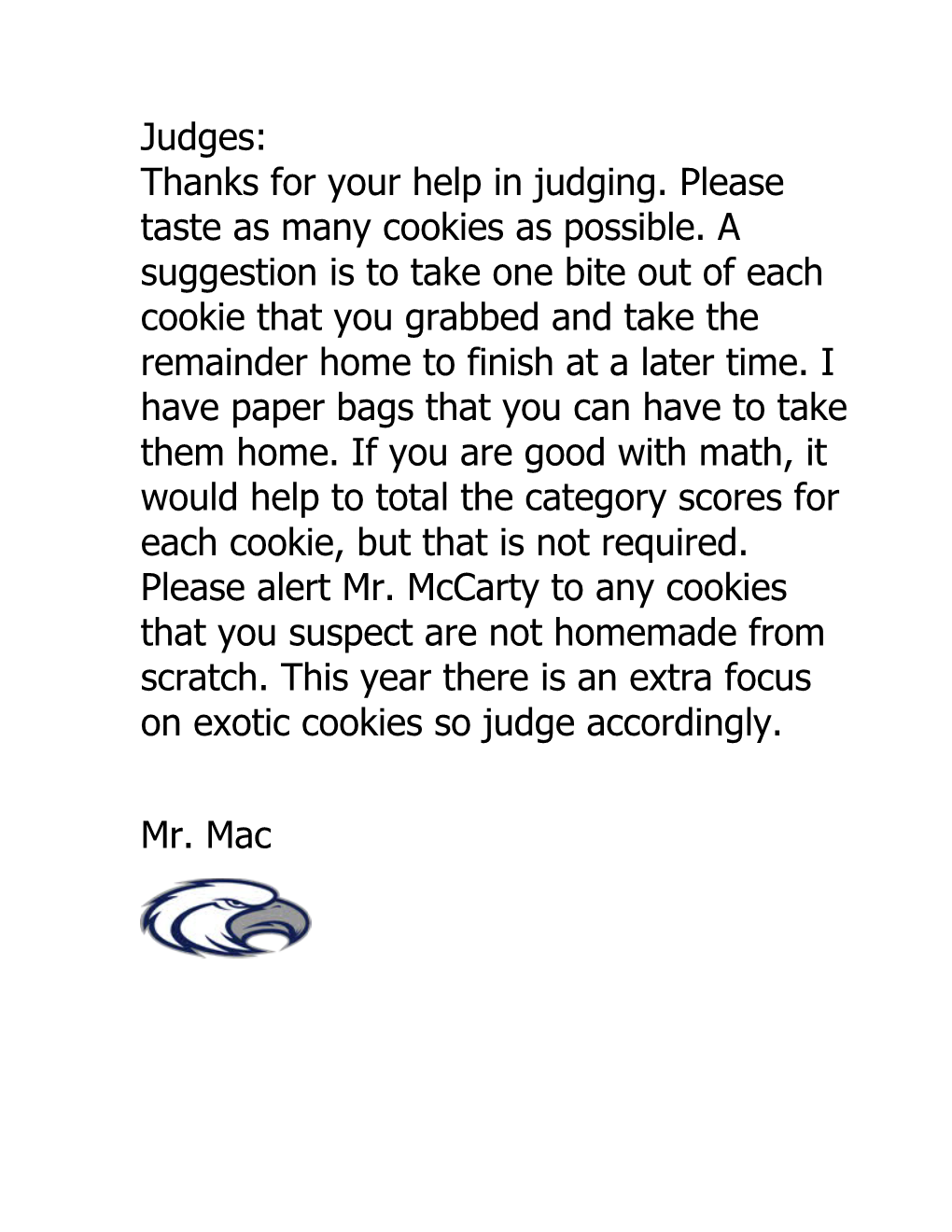 Cookie Contest Judging Sheet