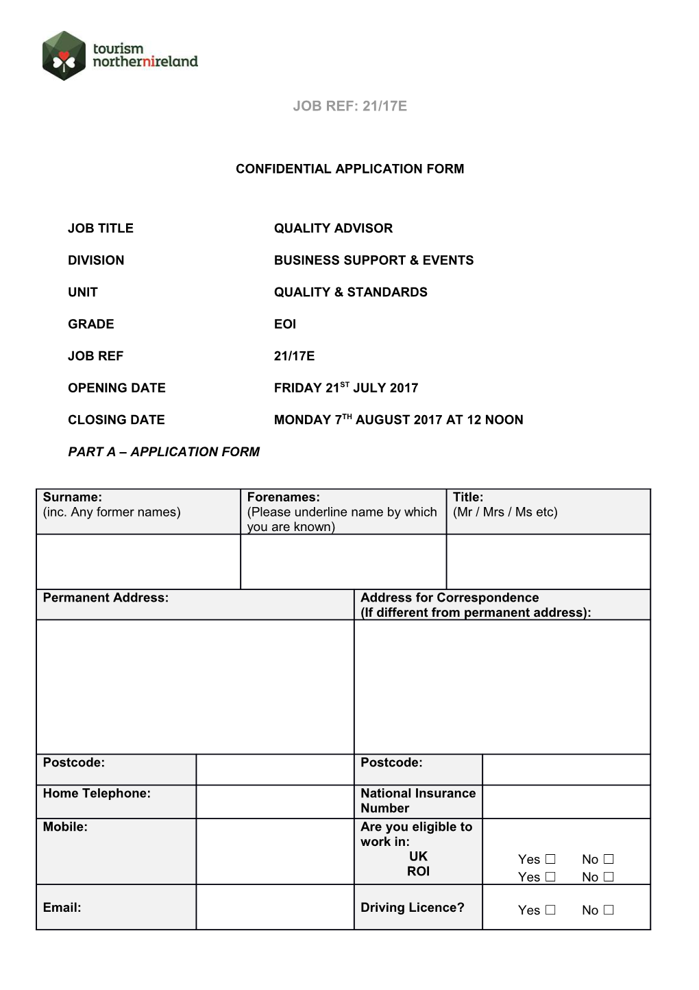 External Application Form Template
