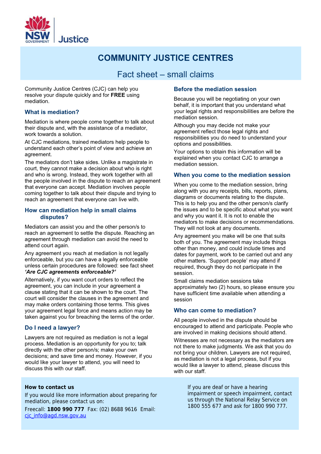 Small Claims Fact Sheet - CJC