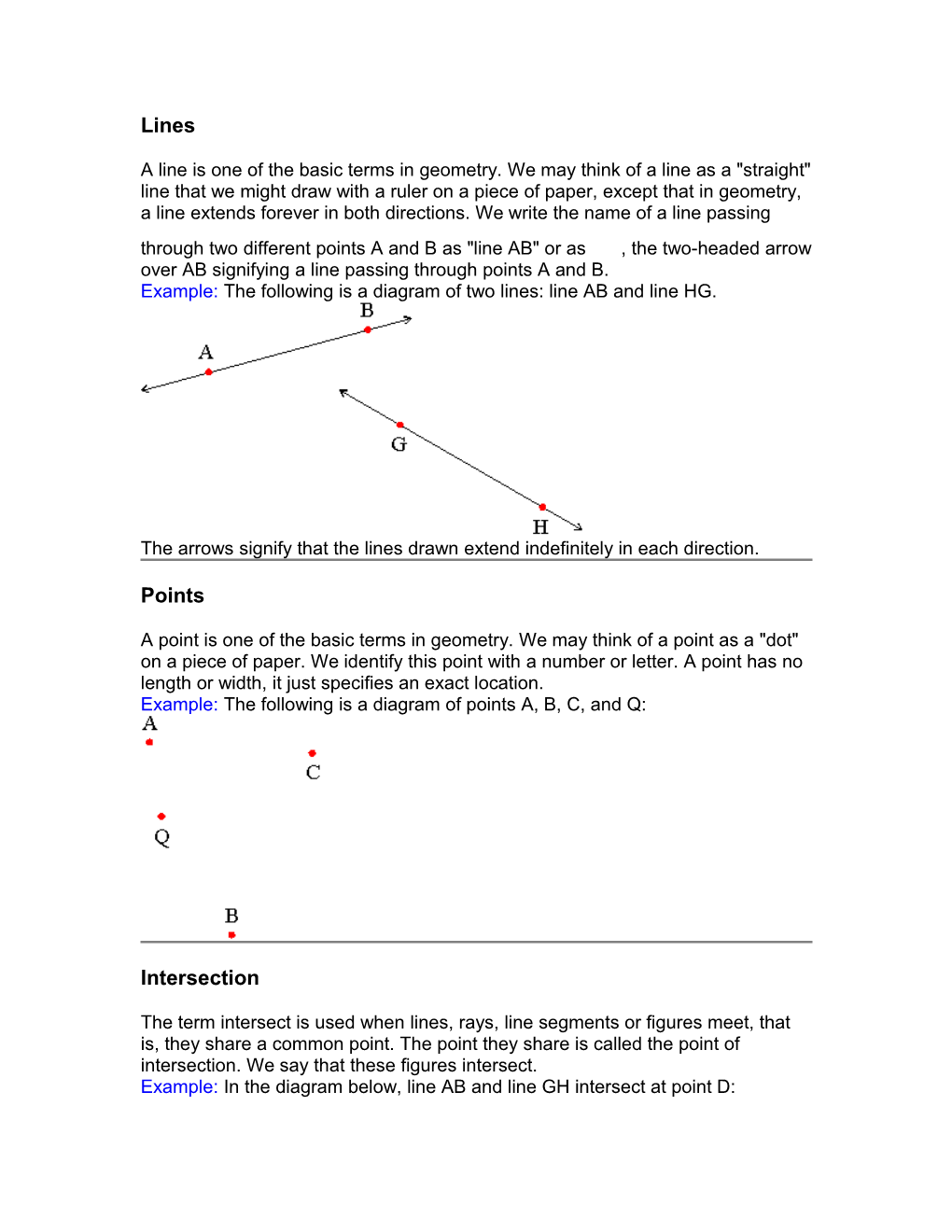 Example: the Following Is a Diagram of Two Lines: Line AB and Line HG