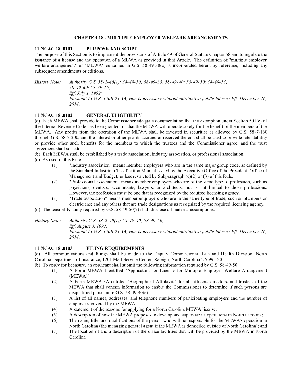 Chapter 18 - Multiple Employer Welfare Arrangements