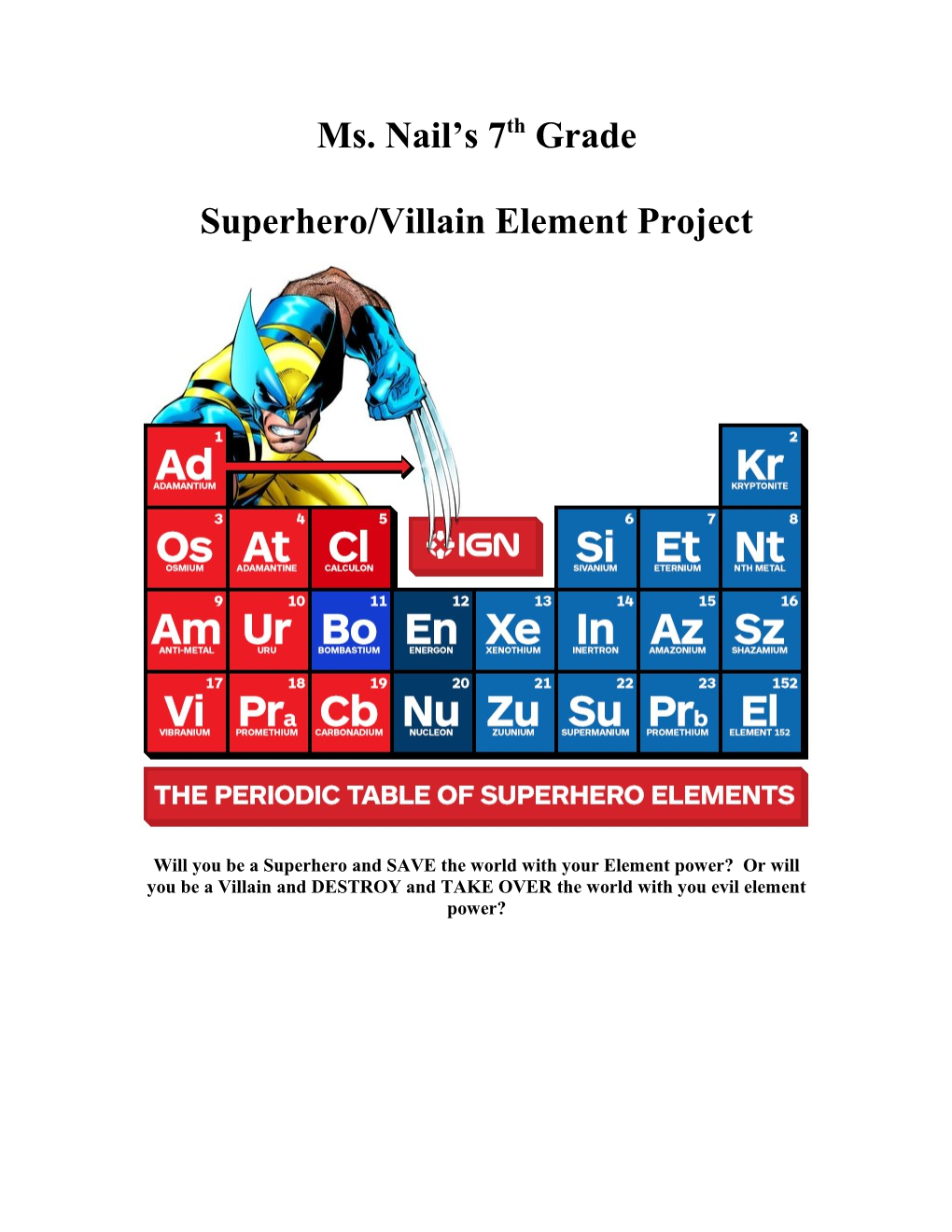 Superhero/Villain Element Project