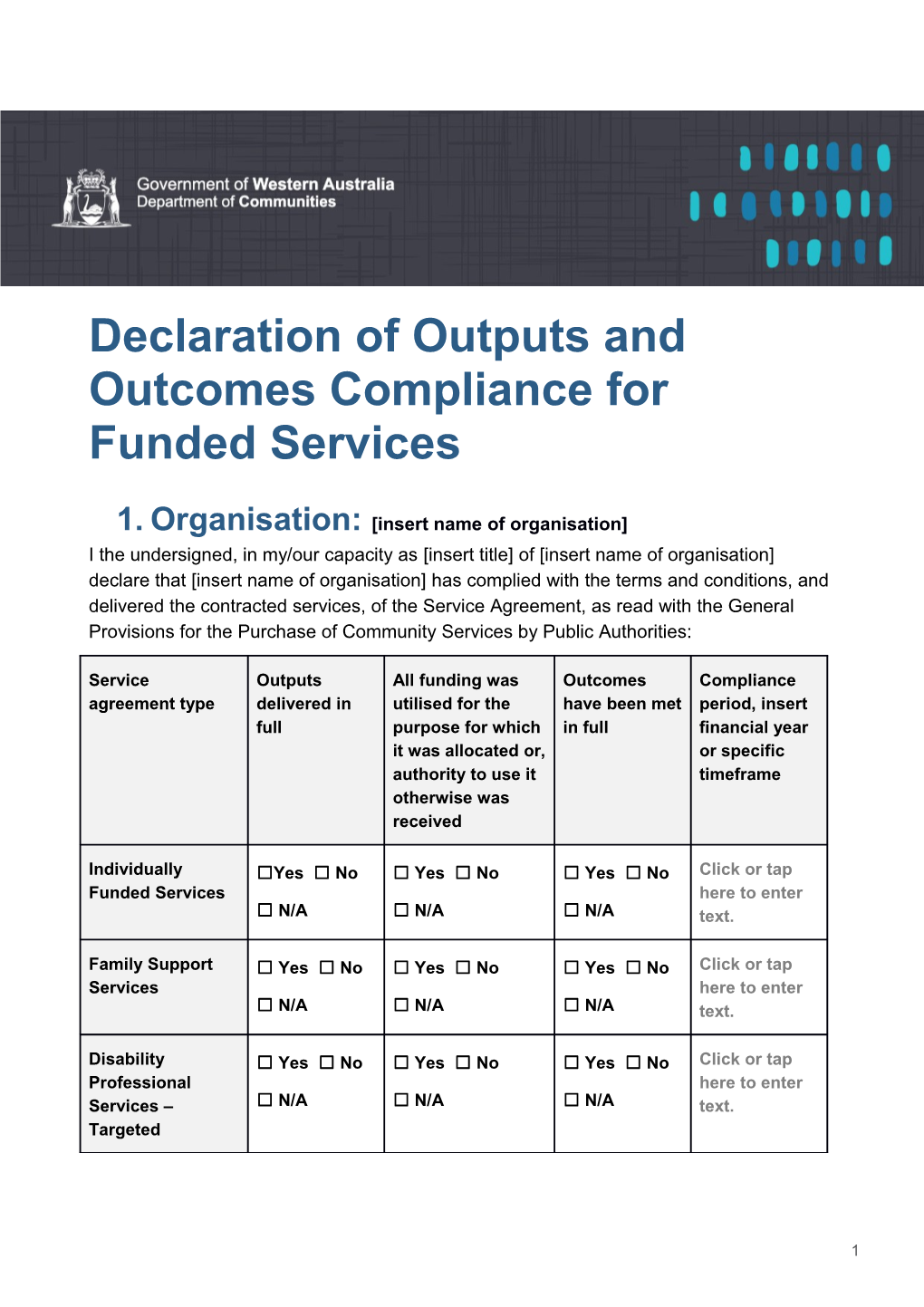 Declaration of Outputs and Outcomes Compliance for Funded Services 2018