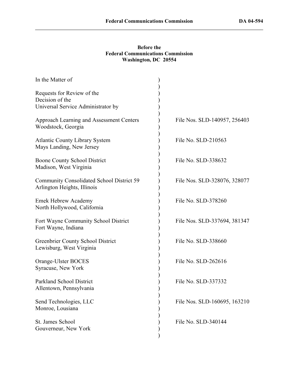 Federal Communications Commission DA 04-594