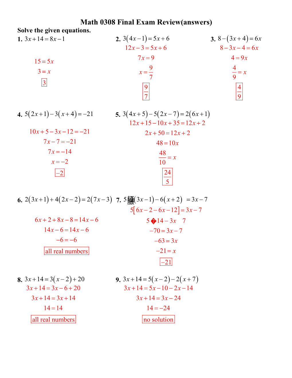 Math 0308 Final Exam Review