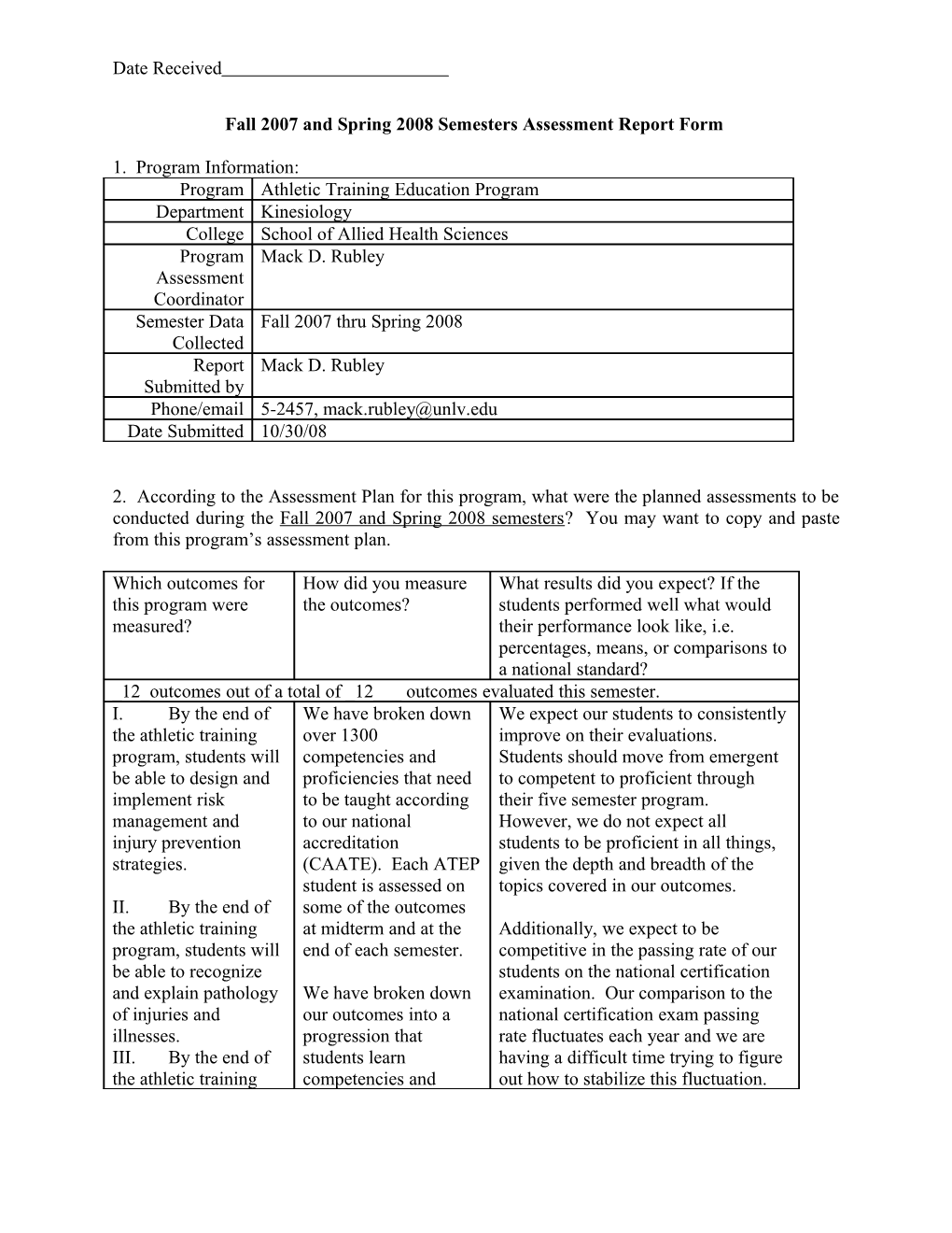 Annual Assessment Report Form for Student Learning Outcomes Assessment s3